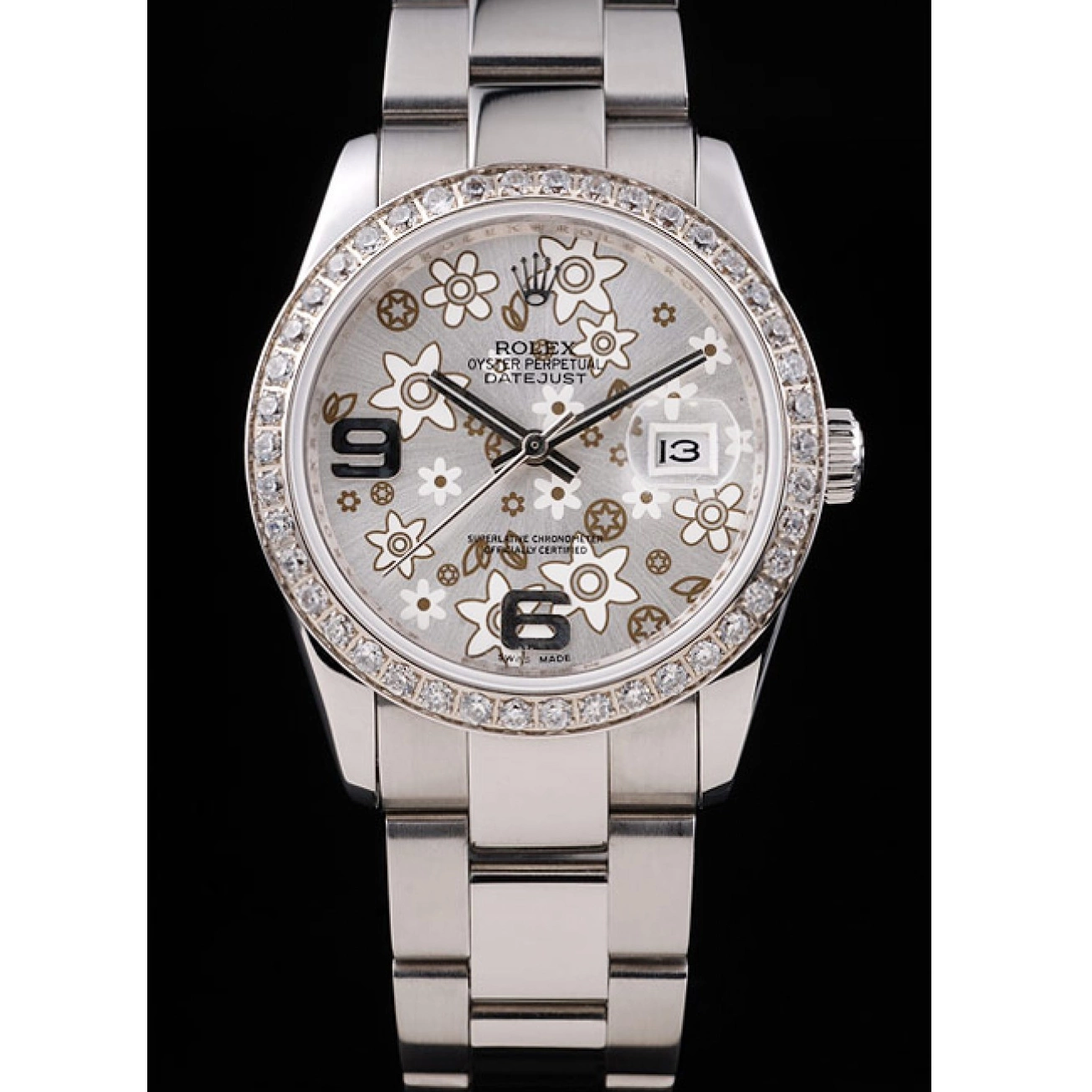 Aaa replica watch Flowers Steel Stainless Silver Rolex Plated rl305 Diamond Datejust Dial 0817